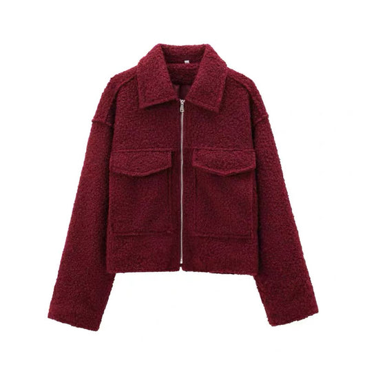 Hemdjacke in Anthrazit mit Reißverschluss in Wine Red