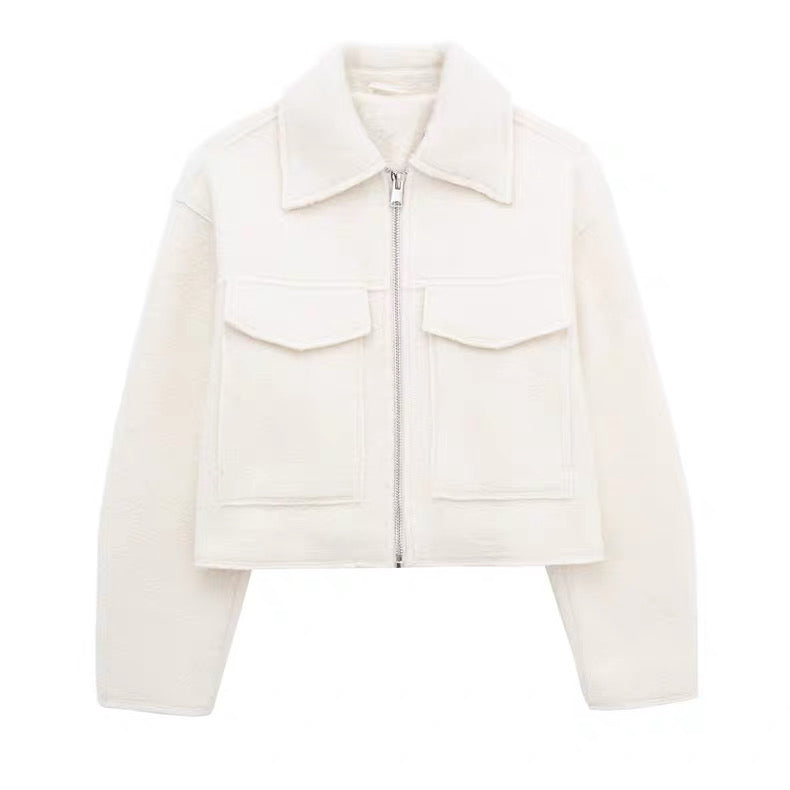 Hemdjacke in Anthrazit mit Reißverschluss in Creme